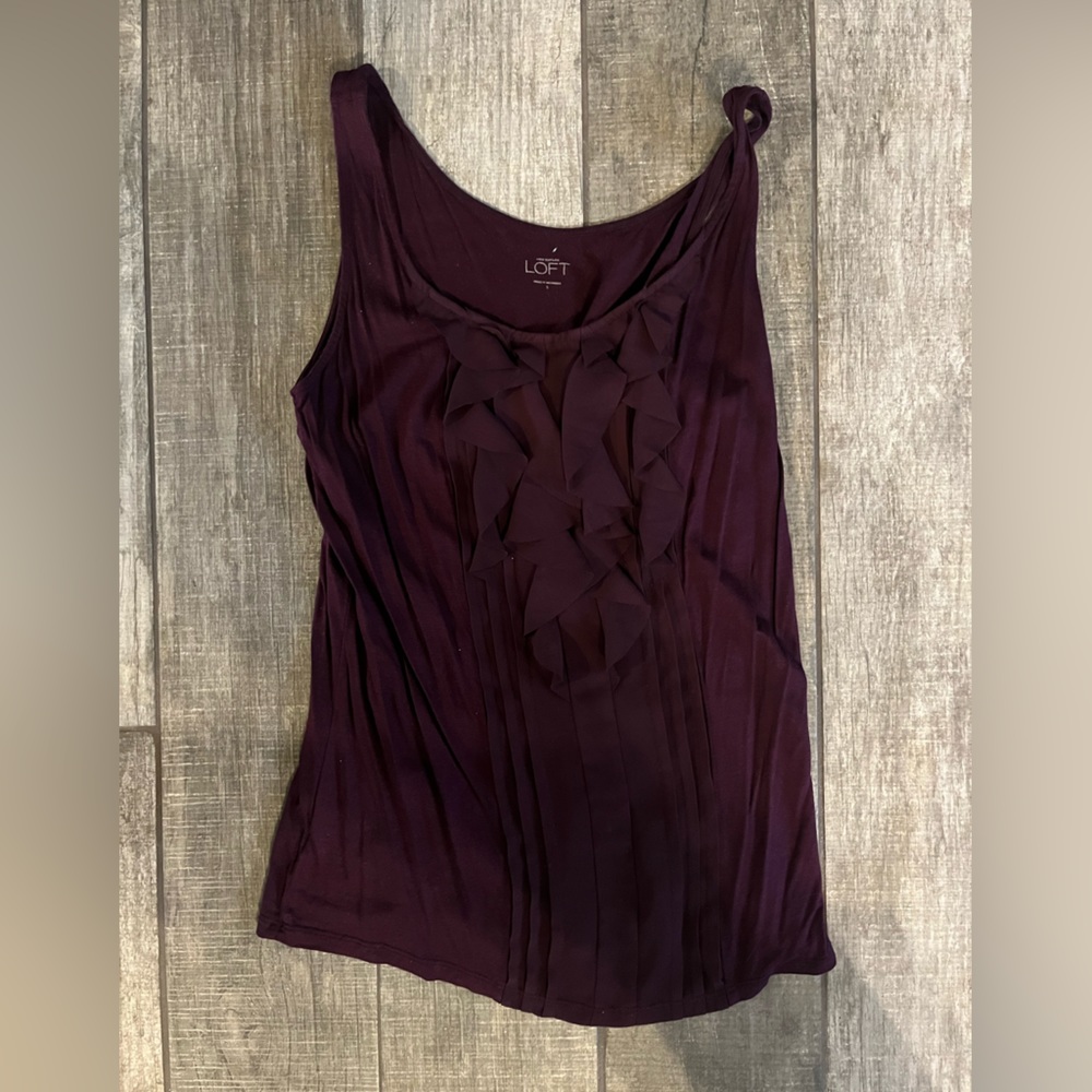 Plum colored Pleated Tank with Frills